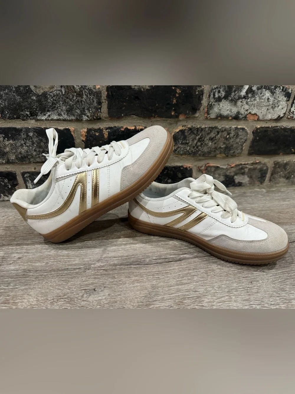 White & Gold Women's Low-Top Sneakers